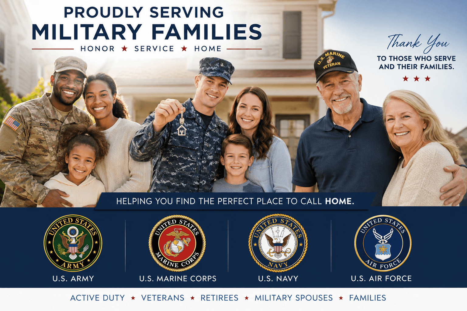 Proudly serving military families across the Army, Marine Corps, Navy, and Air Force